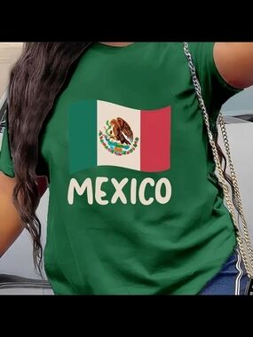 Mexico Flag Graphic Tee - Green Women’s Top